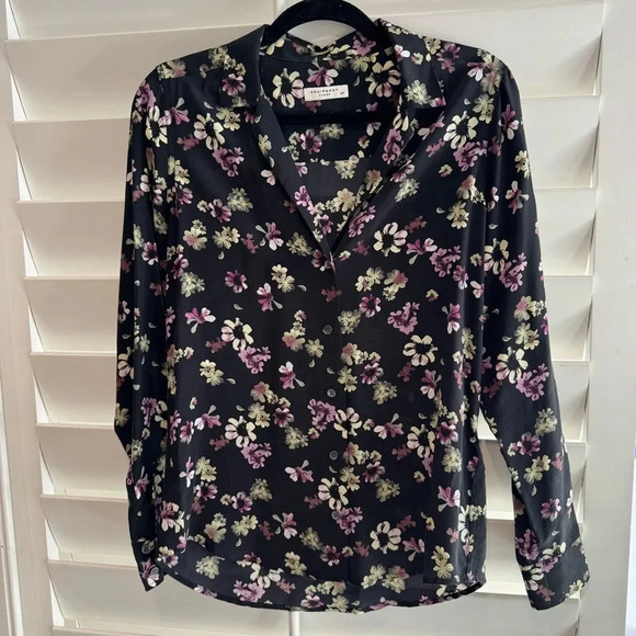 Equipment Tops - EQUIPMENT FEMME EUC Black Silk Button Front Floral Print Blouse Shirt S